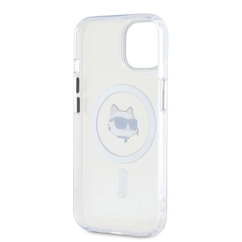 Karl Lagerfeld IML Choupette Head fémkeret MagSafe hátlapi borító iPhone 15-hez Átlátszó