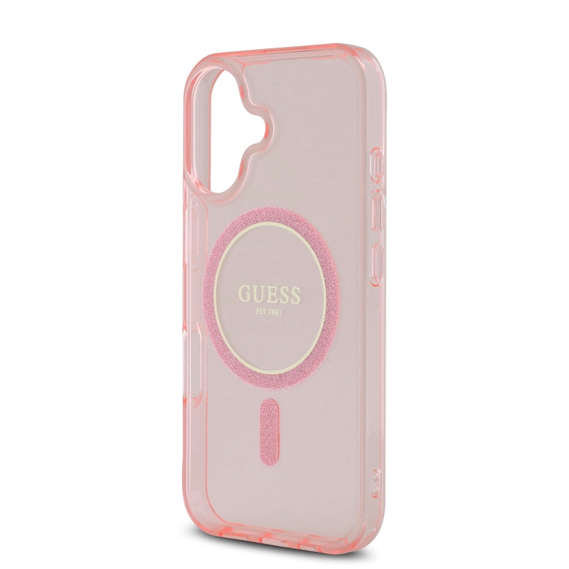 Guess IML csillogó gyűrű MagSafe hátlap iPhone 16 rózsaszínű iPhone 16-hoz