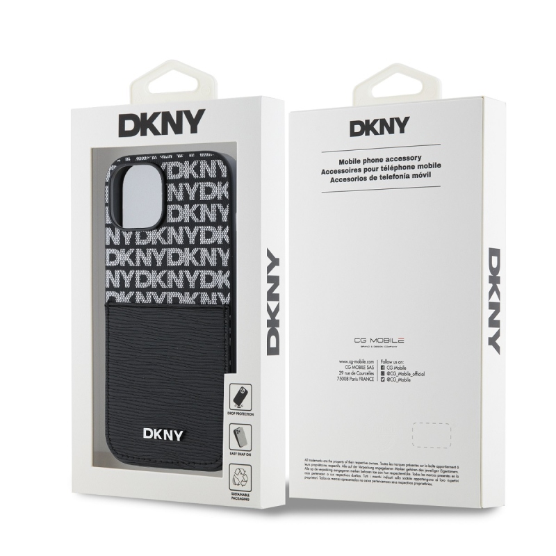 DKNY PU bőr Ismétlődő mintás kártya zseb hátsó borító iPhone 14 Fekete
