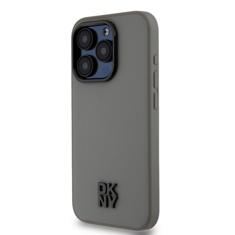 DKNY PU bőr Stack Logo Magsafe hátlap iPhone 15 Pro Max-hoz Szürke