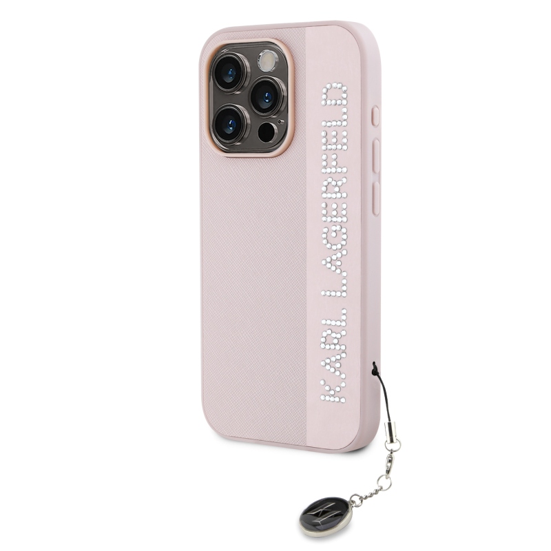 Karl Lagerfeld PU Saffiano strasszos varázslatos hátsó borító iPhone 15 Pro Max rózsaszínhez