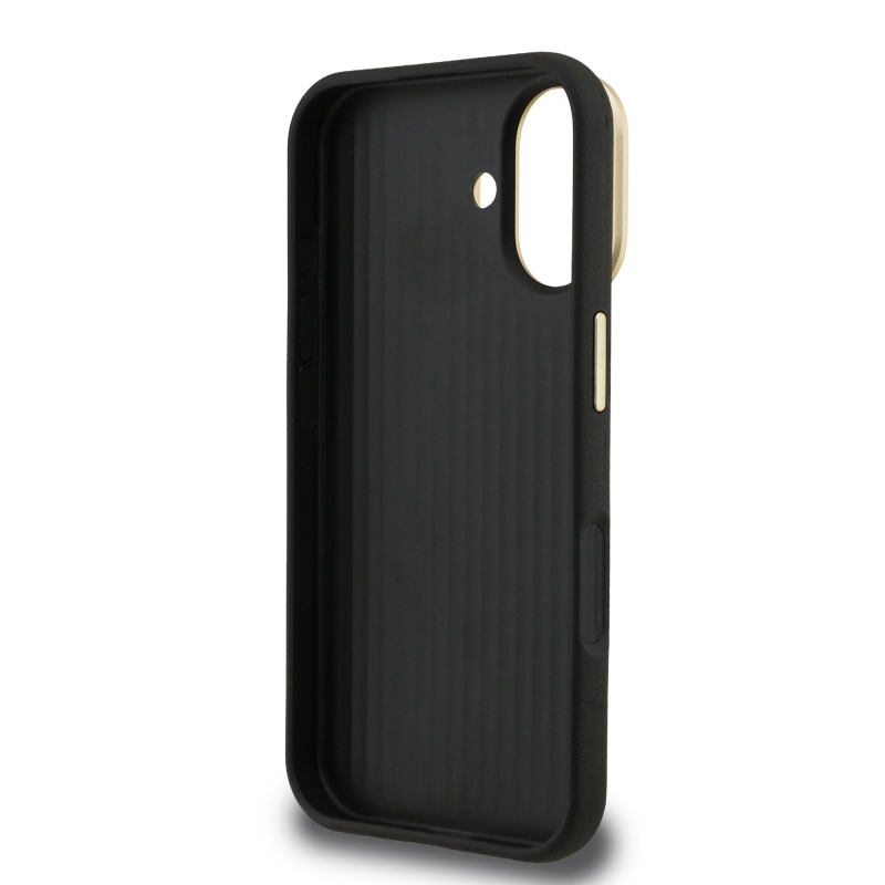 Guess PU szemcsés 4G Logo Stand Kamera keret hátlapi borító iPhone 16-hoz Fekete