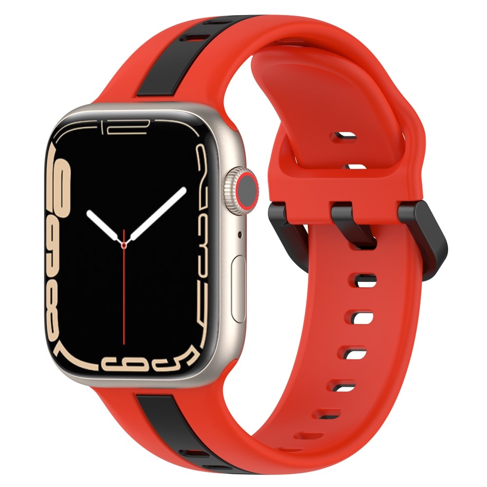 Szíj szilikon szíj Apple Watch Ultra/Ultra 2 49mm/SE/SE 2022/2023 44mm/9/8/7 45mm/6/5/4 44mm/3/2/1 42 mm-es órához - piros/fekete színben