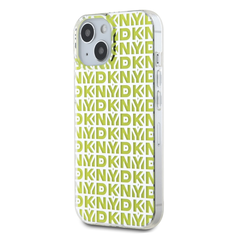 DKNY PC/TPU ismétlődő mintás hátsó borító iPhone 15 készülékhez Sárga