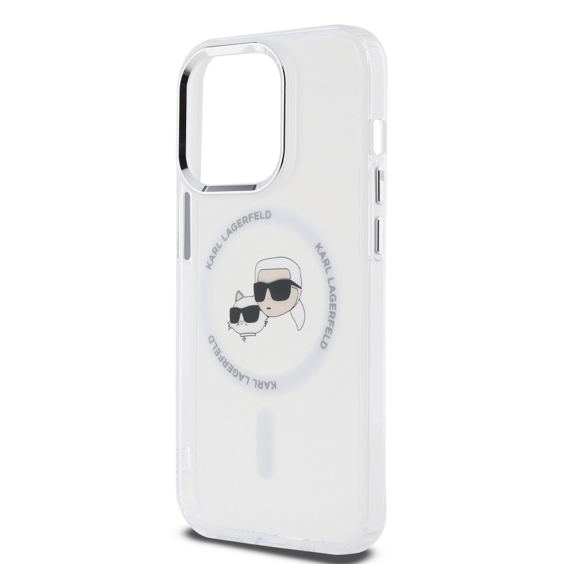 Karl Lagerfeld IML K&CH fejek fémkeret MagSafe hátlap iPhone 15 Pro Max átlátszóhoz