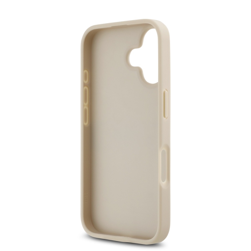 DKNY PU bőr ismétlődő mintás tonális csíkos hátlap iPhone 16 Plus rózsaszínű készülékhez