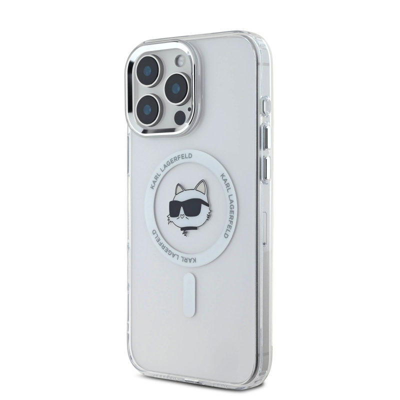 Karl Lagerfeld IML Choupette Head fémkeret MagSafe hátlapi borító iPhone 16 Pro Max-hoz Átlátszó