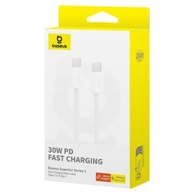 Baseus Superior Series 2 Gyors töltő adatkábel USB-C - USB-C 30W 2m Hold fehér