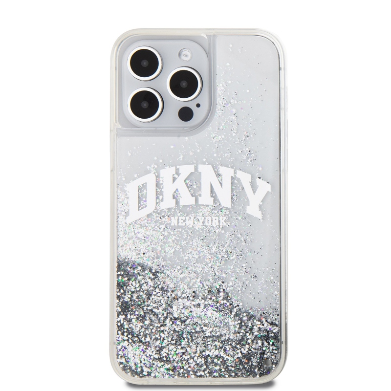 DKNY Liquid Glitter Arch Logo hátlap iPhone 15 Pro Max készülékhez átlátszó