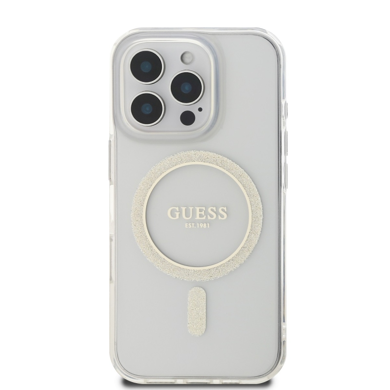 Guess IML csillogó gyűrű MagSafe hátlap iPhone 16 Pro átlátszó iPhone 16 Pro számára