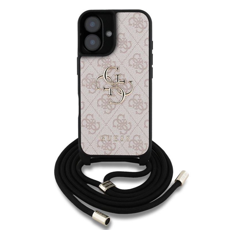 Guess PU 4G fém logó fém keresztpánt hátlapi borító iPhone 16 rózsaszínhez