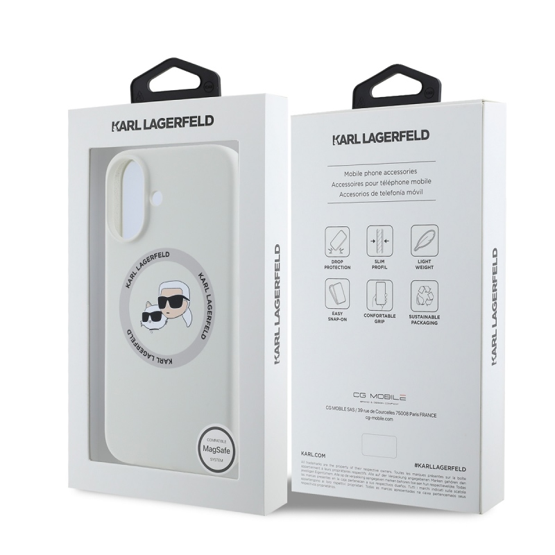 Karl Lagerfeld Liquid Silicone K&CH Heads MagSafe hátlapi borító iPhone 16 bézs színűre