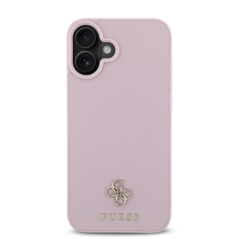 Guess PU szemcsés 4G kis fém logós MagSafe hátlap iPhone 16 rózsaszínhez