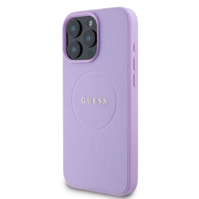 Guess PU szemcsés klasszikus logós MagSafe hátlap az iPhone 16 Pro Max lila 16 Pro Max készülékhez