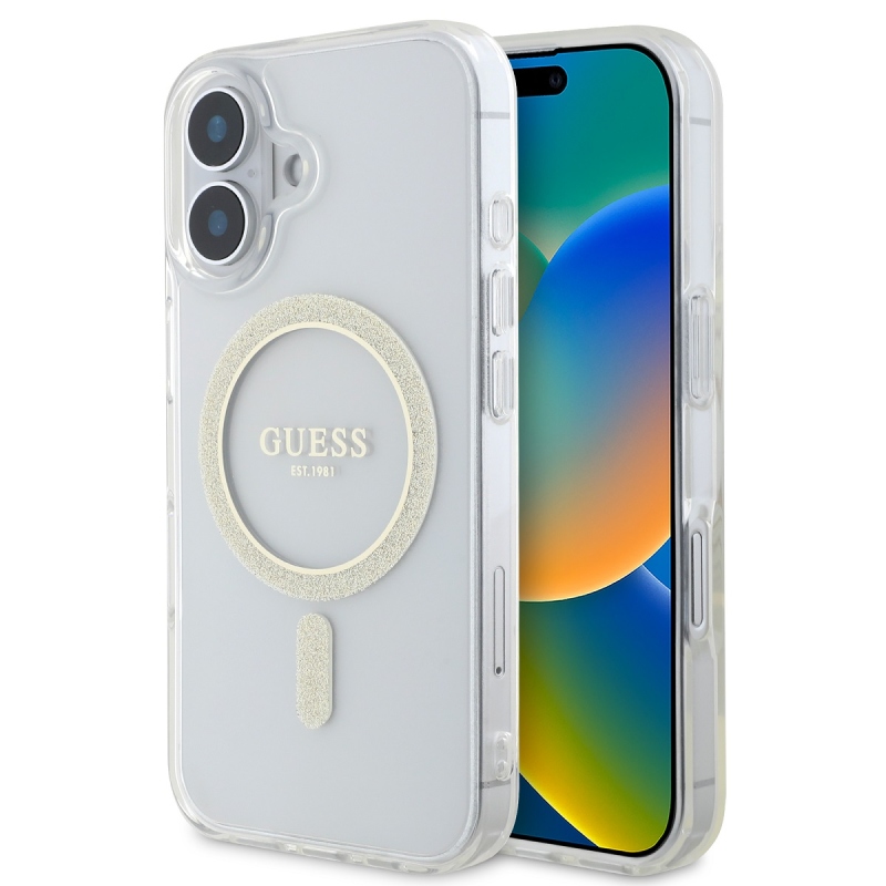 Guess IML csillogó gyűrű MagSafe hátlap iPhone 16 Plus átlátszó iPhone 16 Plus számára