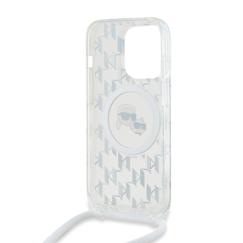 Karl Lagerfeld IML Monogram Kereszttest K&CH Heads MagSafe hátlap iPhone 14 Pro Max-hoz Átlátszó
