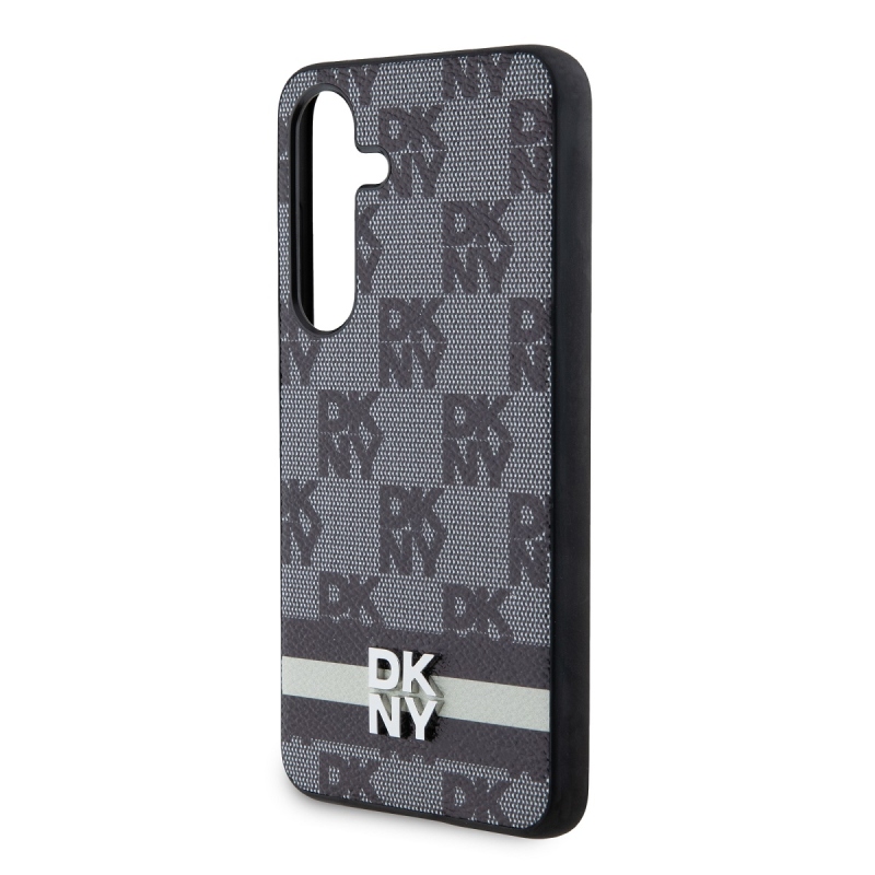 DKNY PU bőr kockás mintás és csíkos hátlapi borító Samsung Galaxy S24 fekete színűhöz
