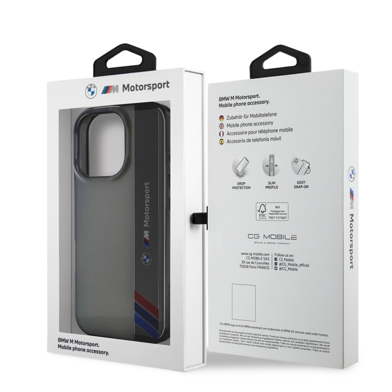 BMW IML Motorsport függőleges csíkos hátlap iPhone 16 Pro Max készülékhez Szürke