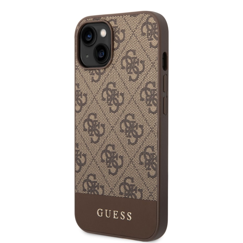 Guess PU 4G csíkos hátlapi borító iPhone 14-hez Barna
