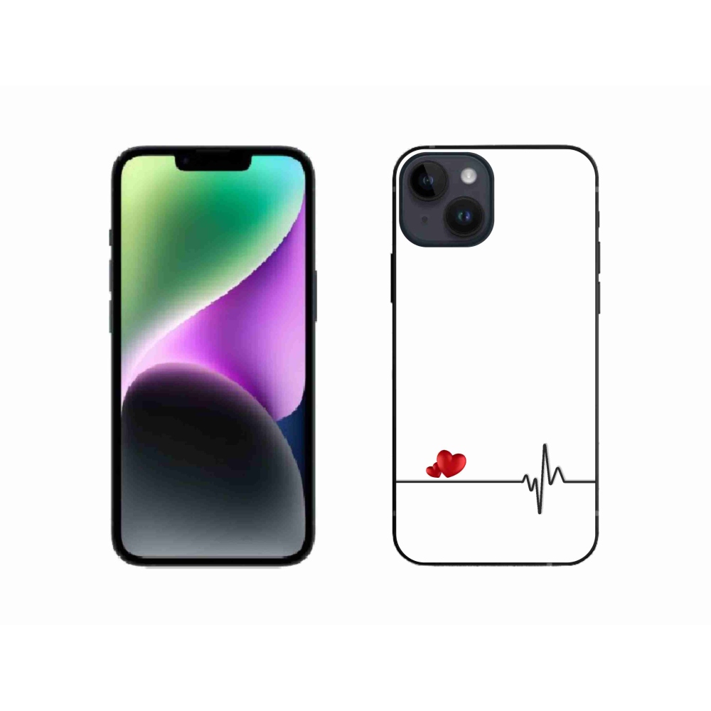 Gél borítás mmCase iPhone 14 készülékhez - szív és szívverés fehér háttérrel