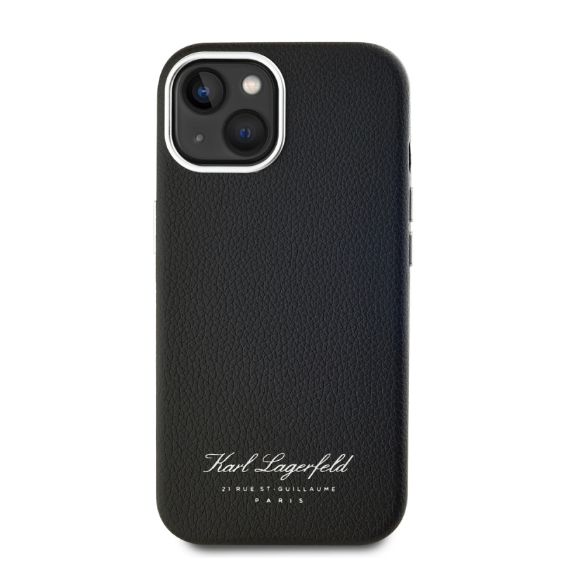 Karl Lagerfeld szemcsés PU Hotel RSG hátlap iPhone 15-hez Fekete