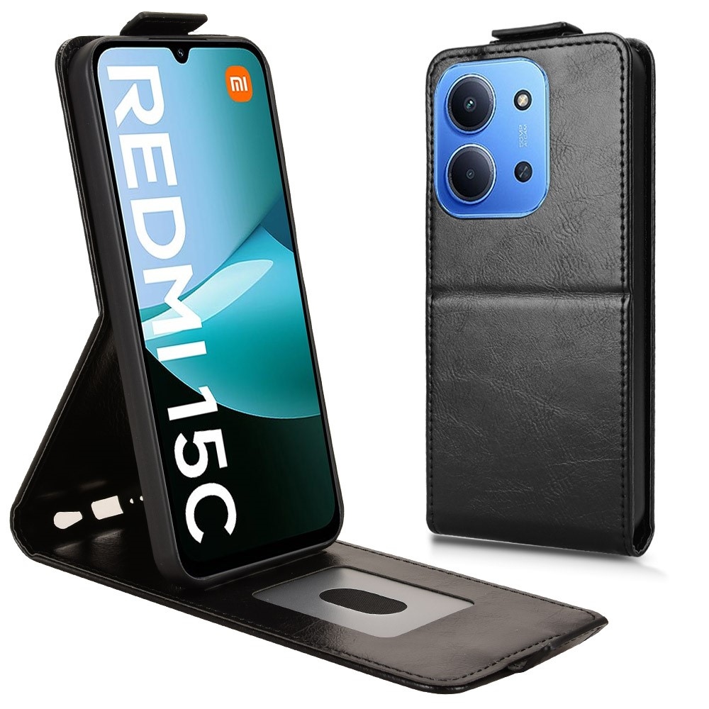 Vert flip tok Xiaomi Redmi 15C 4G (171mm)/Poco C85 4G (171mm) - fekete
