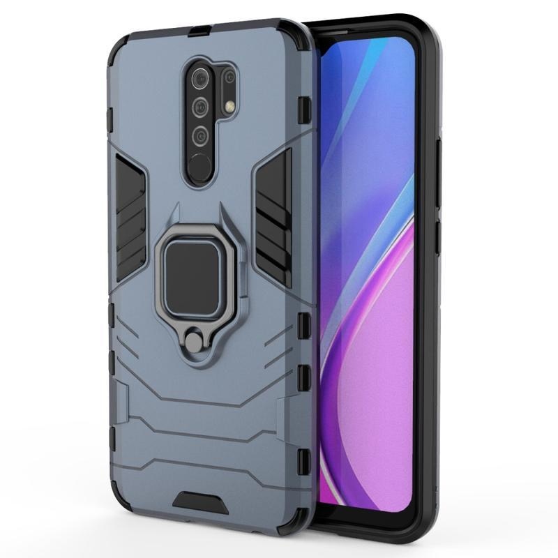 Tartó tartós hibrid borítás ujjmarkolattal Xiaomi Redmi 9-hez - kék