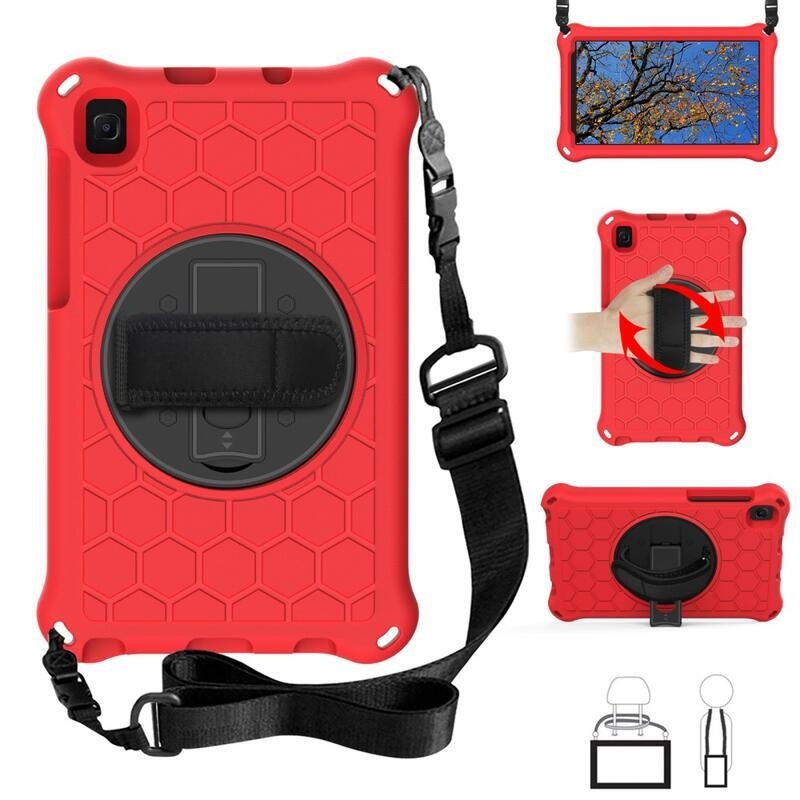 Méz hibrid tartós borító pánttal és kéztartóval tablethez Samsung Galaxy Tab A7 Lite 8.7 T220/T225 - piros/fekete
