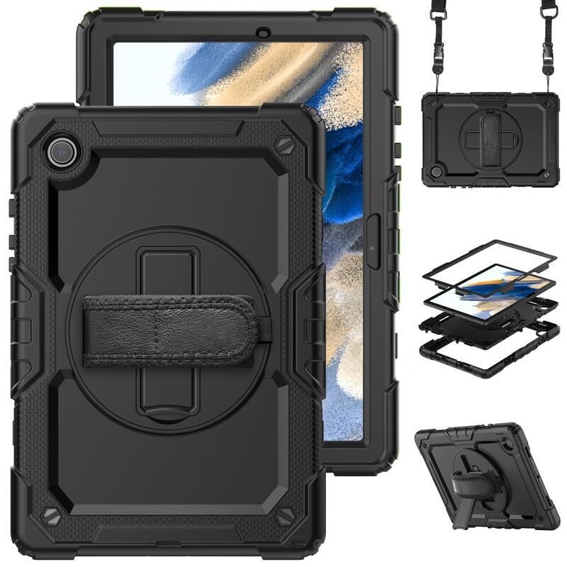 Méz hibrid tartós borító pánttal és kéztartóval tablethez Samsung Galaxy Tab A8 10.5 (2021) - fekete