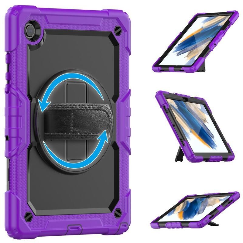 Méz hibrid tartós borító pánttal és kéztartóval Samsung Galaxy Tab A8 10.5 (2021) - fekete/lila