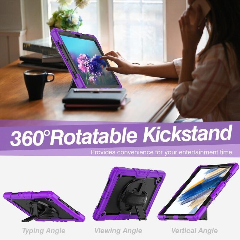 Méz hibrid tartós borító pánttal és kéztartóval Samsung Galaxy Tab A8 10.5 (2021) - fekete/lila