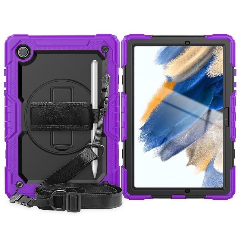 Méz hibrid tartós borító pánttal és kéztartóval Samsung Galaxy Tab A8 10.5 (2021) - fekete/lila