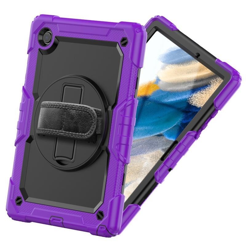 Méz hibrid tartós borító pánttal és kéztartóval Samsung Galaxy Tab A8 10.5 (2021) - fekete/lila