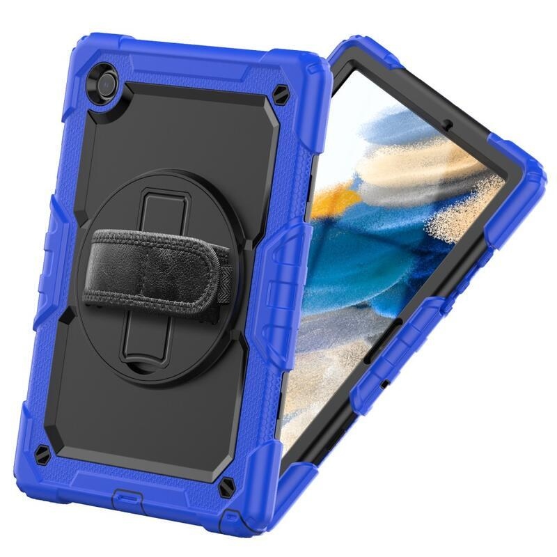 Méz hibrid tartós borító pánttal és kéztartóval Samsung Galaxy Tab A8 10.5 (2021) - fekete/kék