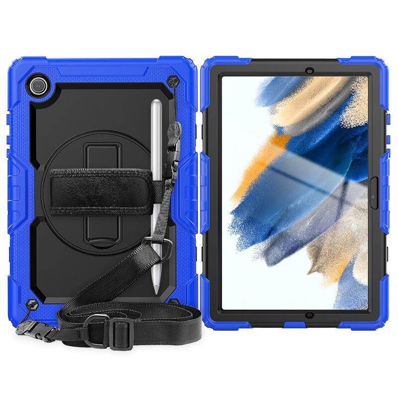 Méz hibrid tartós borító pánttal és kéztartóval Samsung Galaxy Tab A8 10.5 (2021) - fekete/kék