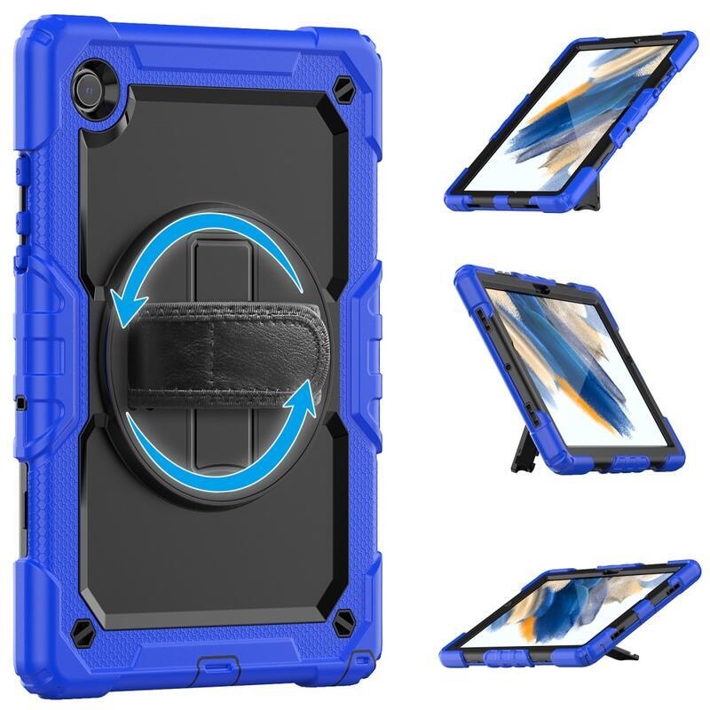 Méz hibrid tartós borító pánttal és kéztartóval Samsung Galaxy Tab A8 10.5 (2021) - fekete/kék