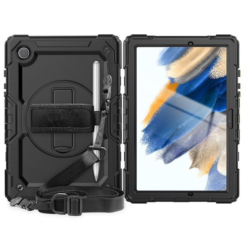 Méz hibrid tartós borító pánttal és kéztartóval tablethez Samsung Galaxy Tab A8 10.5 (2021) - fekete