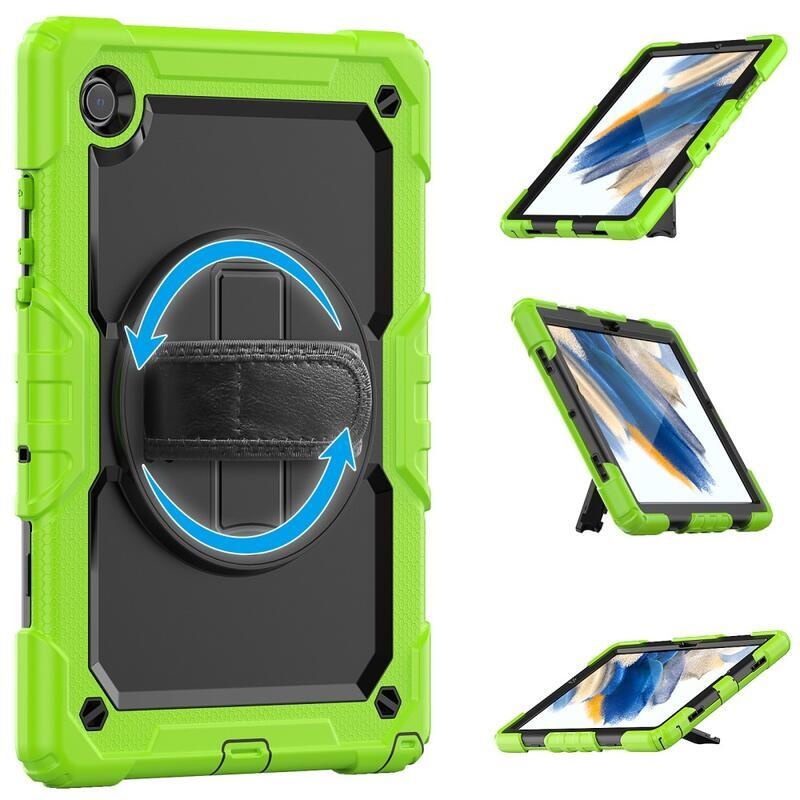 Méz hibrid tartós borító pánttal és kéztartóval Samsung Galaxy Tab A8 10.5 (2021) - fekete/zöld