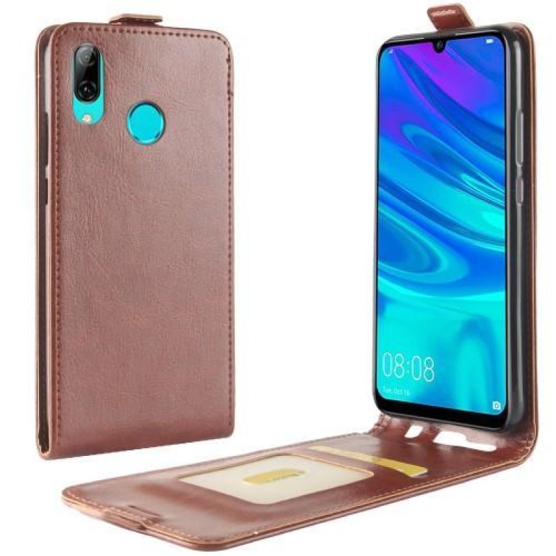 Függőleges PU bőr flip tok Huawei Y7 (2019) - barna