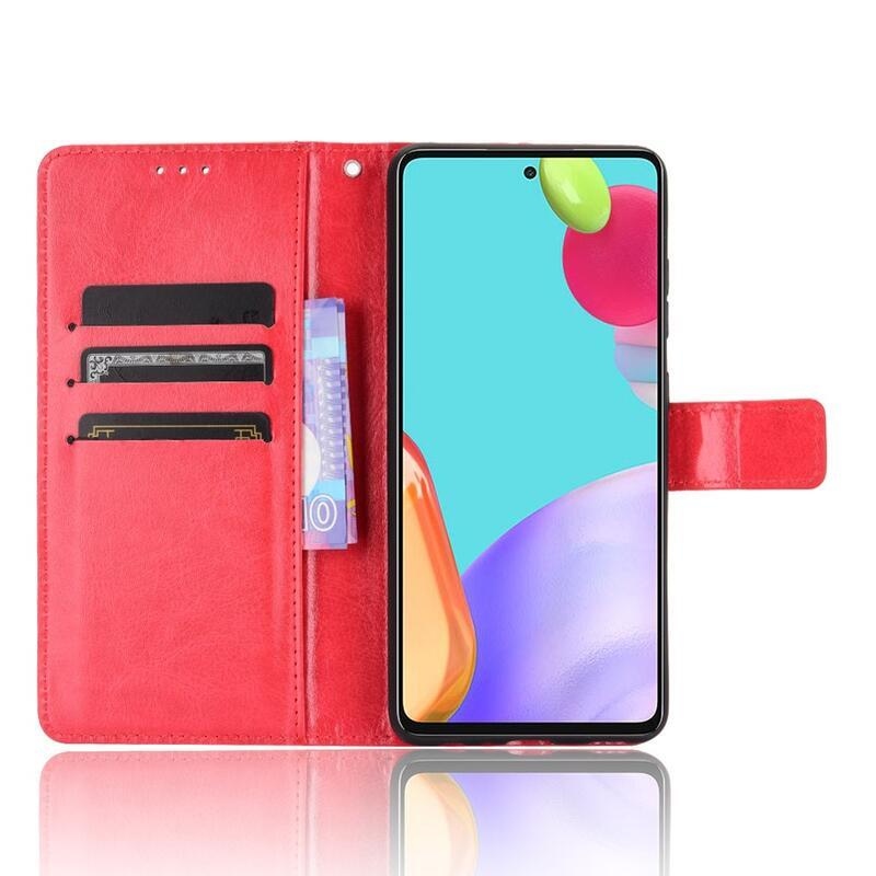 Őrült PU bőr pénztárca tok Samsung Galaxy A72 5G/4G készülékhez - piros
