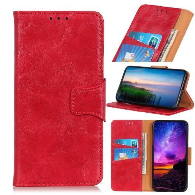 Ló PU bőr pénztárca tok Samsung Galaxy A80-hoz - piros