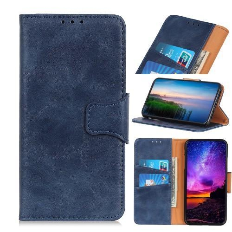 Ló PU bőr pénztárca tok Samsung Galaxy A80-hoz - kék