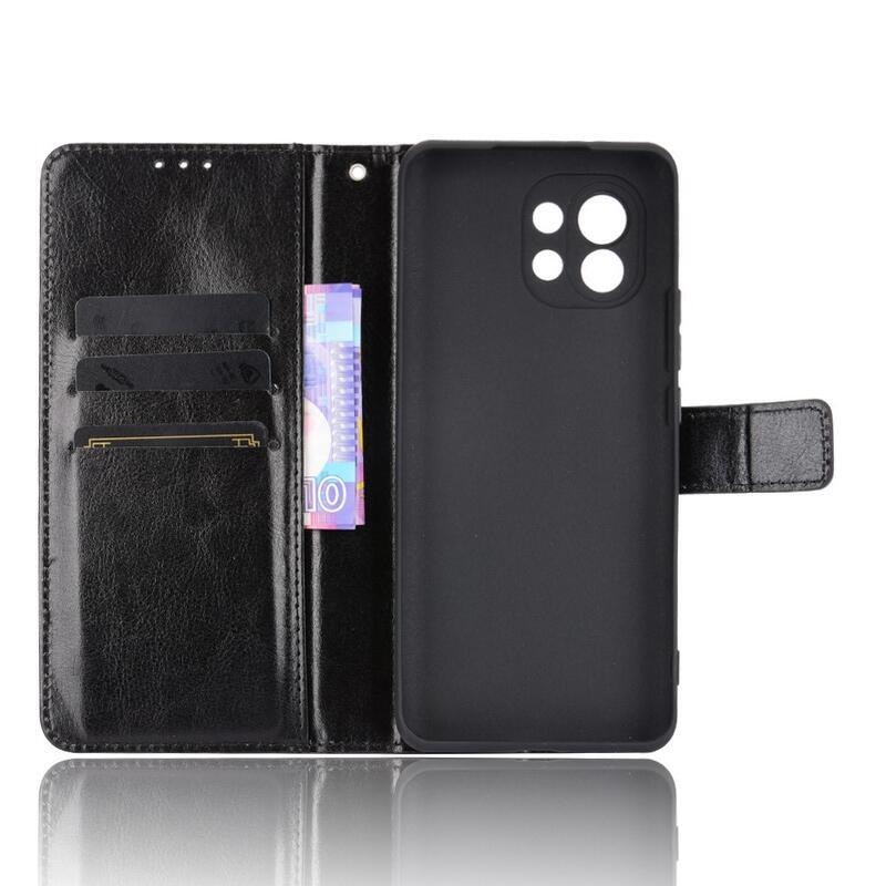 Ló PU bőr pénztárca tok Xiaomi Mi 11-hez - fekete
