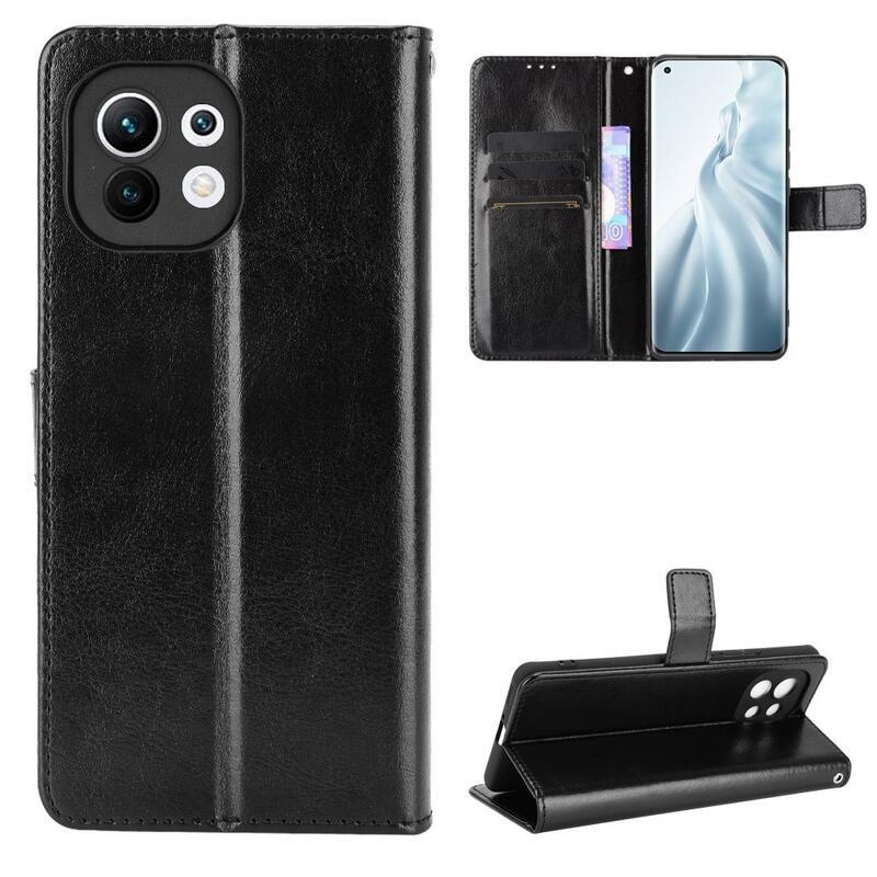 Ló PU bőr pénztárca tok Xiaomi Mi 11-hez - fekete
