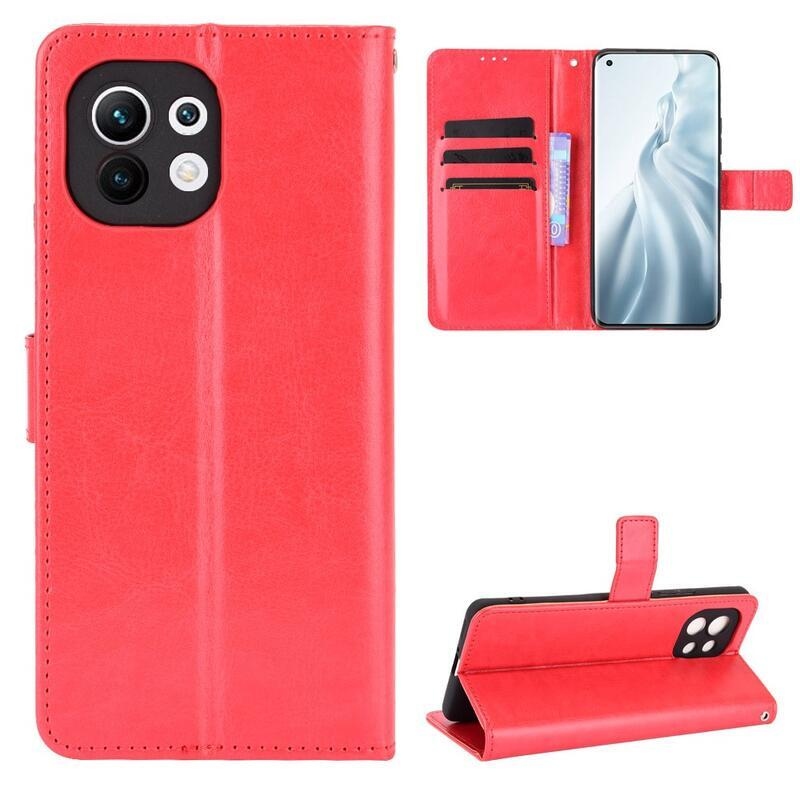 Ló PU bőr pénztárca tok Xiaomi Mi 11-hez - piros