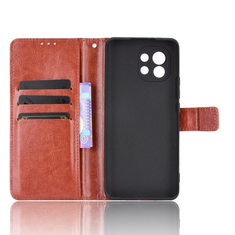 Ló PU bőr pénztárca tok Xiaomi Mi 11-hez - barna