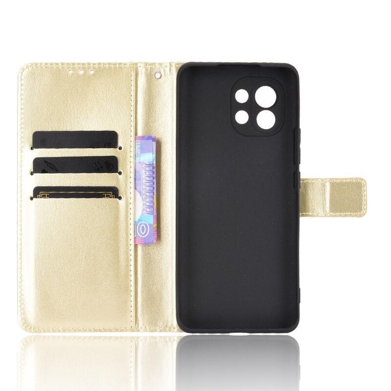 Ló PU bőr pénztárca tok Xiaomi Mi 11-hez - arany színben