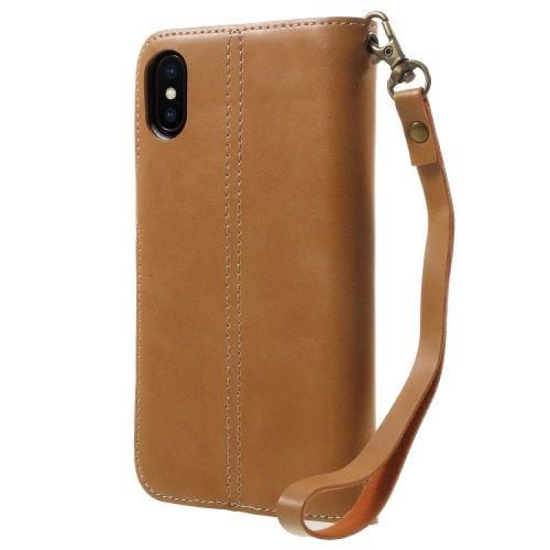 Stílusos ló PU bőr tok iPhone X készülékhez - világosbarna színben