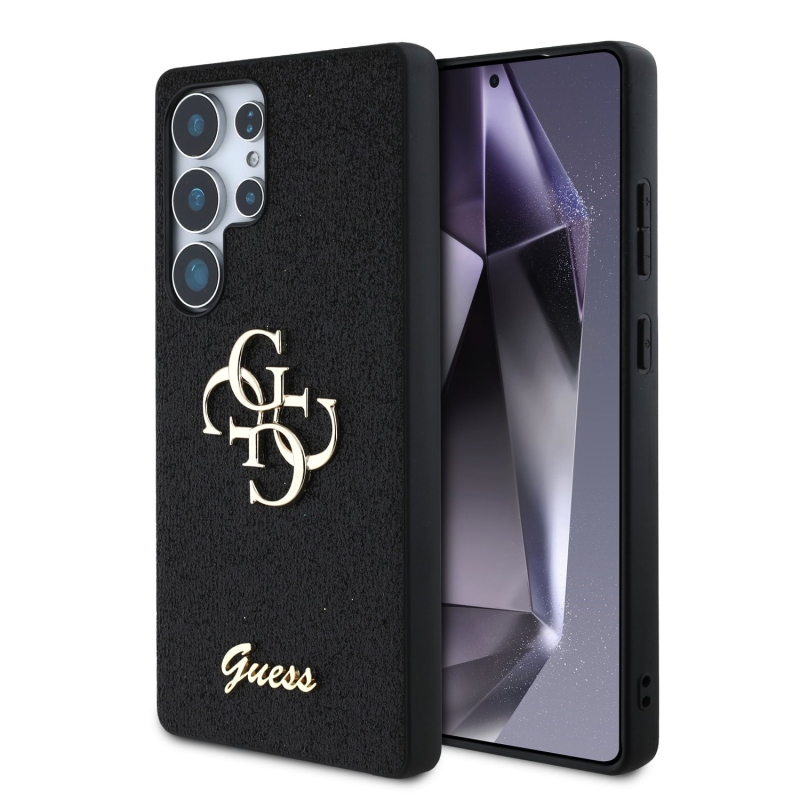 Guess PU Fixed Glitter 4G Metal Logo hátlap Samsung Galaxy S25 Ultra fekete
