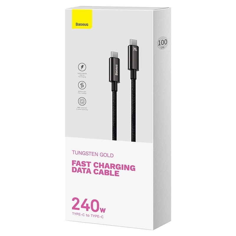 Baseus CAWJ040001 Tungsten Gold gyors töltő kábel USB-C - USB-C 240W 1m fekete